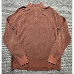 Banana Republic Sweater Mens Medium Brown Cotton Half Zip Mock Neck Ribbed